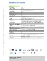 Preview for 2 page of NEC E222W - MultiSync - 22" LCD Monitor Technical Specifications