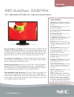 Preview for 1 page of NEC EA261WM-BK - MultiSync - 26" LCD Monitor Specifications
