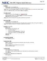 Preview for 1 page of NEC Elite IPK Quick Reference