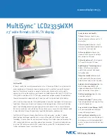 NEC LCD2335WXM - MultiSync - 23" LCD TV Specifications предпросмотр