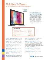 NEC LCD4010-BK - MultiSync - 40" LCD Monitor Specifications предпросмотр