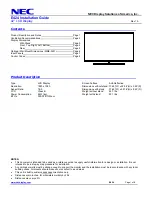 Preview for 1 page of NEC MultiSync E424 Installation Manual