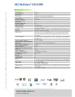 Preview for 2 page of NEC MultiSync EA221WM Specification Sheet