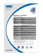 Предварительный просмотр 1 страницы NEC MultiSync LCD2010X Specification Sheet