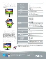 Preview for 2 page of NEC MultiSync P221W Specifications