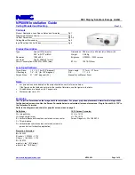 Preview for 1 page of NEC NO500W Installation Manual