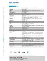 Preview for 2 page of NEC NP4001 Technical Specifications