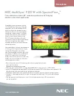 NEC P221W-BK-SV - MultiSync - 22" LCD Monitor Specification preview