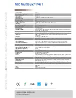 Preview for 2 page of NEC P461 - MultiSync - 46" LCD Flat Panel... Technical Specification