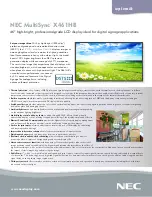 Preview for 1 page of NEC X461HB - MultiSync - 46" LCD Flat Panel Display Brochure & Specs