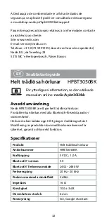 Предварительный просмотр 32 страницы nedis HPBT3050BK Quick Start Manual