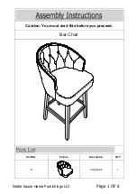 Предварительный просмотр 1 страницы Noble House Home Furnishings Bar Chair Assembly Instructions Manual