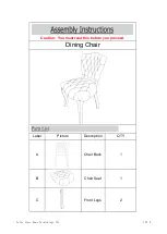 Preview for 1 page of Noble House Home Furnishings DINING CHAIR Aassembly Instructions