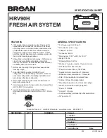 NuTone HRV90H Specification Sheet preview