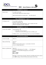 Preview for 1 page of OCL 1603 Quick Reference Manual