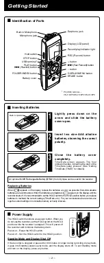 Предварительный просмотр 2 страницы Olympus 141877 - VN 2100 64 MB Digital Voice Recorder Instructions Manual