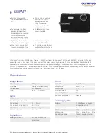 Preview for 1 page of Olympus 550WP - Stylus Digital Camera Specifications