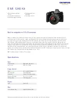 Предварительный просмотр 1 страницы Olympus E M1 1240 Kit Specifications