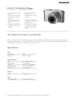 Preview for 1 page of Olympus E-PL3 1442 Kit Silver Specifications