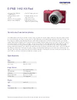 Предварительный просмотр 1 страницы Olympus E-PM2 1442 Specifications