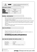 Preview for 5 page of Omega ORS6WXA Instructions For The Use And Care And Installation