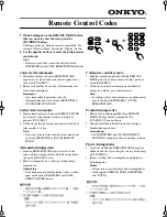 Preview for 1 page of Onkyo TX-SR805 Code Manual