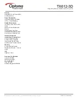 Preview for 2 page of Optoma TX612-3D Specifications