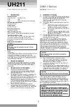 Preview for 2 page of Pall UH211 Series Service Instructions Manual