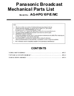 Preview for 1 page of Panasonic AG-HPG10E Parts List