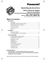 Preview for 1 page of Panasonic BLPA100KTA - HD-PLC ETHERNET ADAPT.2PK Operating Instructions Manual