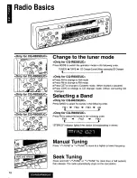 Предварительный просмотр 10 страницы Panasonic CQR805EUC - AUTO RADIO/CASSETTE Operating Instructions Manual