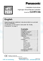 Preview for 1 page of Panasonic CZ-RTC5A Installation Instructions Manual