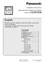 Preview for 1 page of Panasonic CZ-RTC5B Installation Instructions Manual