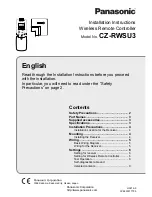 Preview for 1 page of Panasonic CZ-RWSU3 Installation Instructions Manual