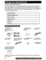 Предварительный просмотр 2 страницы Panasonic Digital Palmcoder PalmSight PV-DV400 Operating Manual