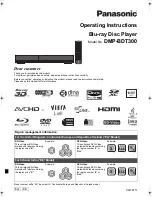 Panasonic DMPBDT300 - 3D BLU-RAY DISC PLAYER Operating Instructions Manual preview