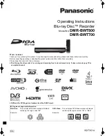 Preview for 1 page of Panasonic DMR-BWT800 Operating Instructions Manual