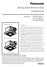 Preview for 1 page of Panasonic FV-0511VKL2 Installation Instructions Manual