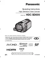 Preview for 1 page of Panasonic HDCSD600K Operating Instructions Manual