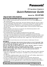 Preview for 1 page of Panasonic KX-NT265 Quick Reference Manual