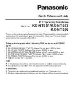 Preview for 1 page of Panasonic KX-NT551 Quick Reference Manual