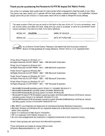 Предварительный просмотр 2 страницы Panasonic KX-P3196 - KX-P 3196 B/W Dot-matrix Printer Operating Instructions Manual