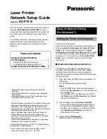 Panasonic KX-P7310 - KX-P 7310 B/W Laser Printer Network Setup Manual preview