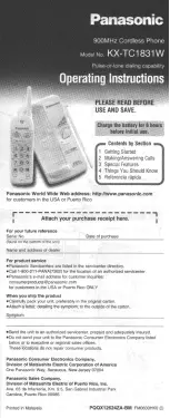 Preview for 1 page of Panasonic KX-TC1831W Operating Instructions Manual