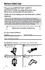 Preview for 2 page of Panasonic KX-TG2583PW Operating Instructions Manual