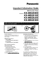 Preview for 1 page of Panasonic KXMB2000E Important Information Manual