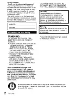 Preview for 2 page of Panasonic LUMIX DMC-TZ4 Operating Instructions Manual