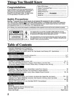 Preview for 2 page of Panasonic Omnivision PV-8405S Operating Instructions Manual