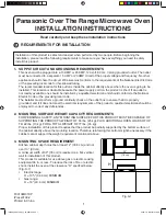 Panasonic Over The Range Microwave Oven Installation Instructions Manual preview