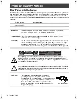 Предварительный просмотр 2 страницы Panasonic PT-AE1000U - LCD Projector - HD 1080p Operating Instructions Manual